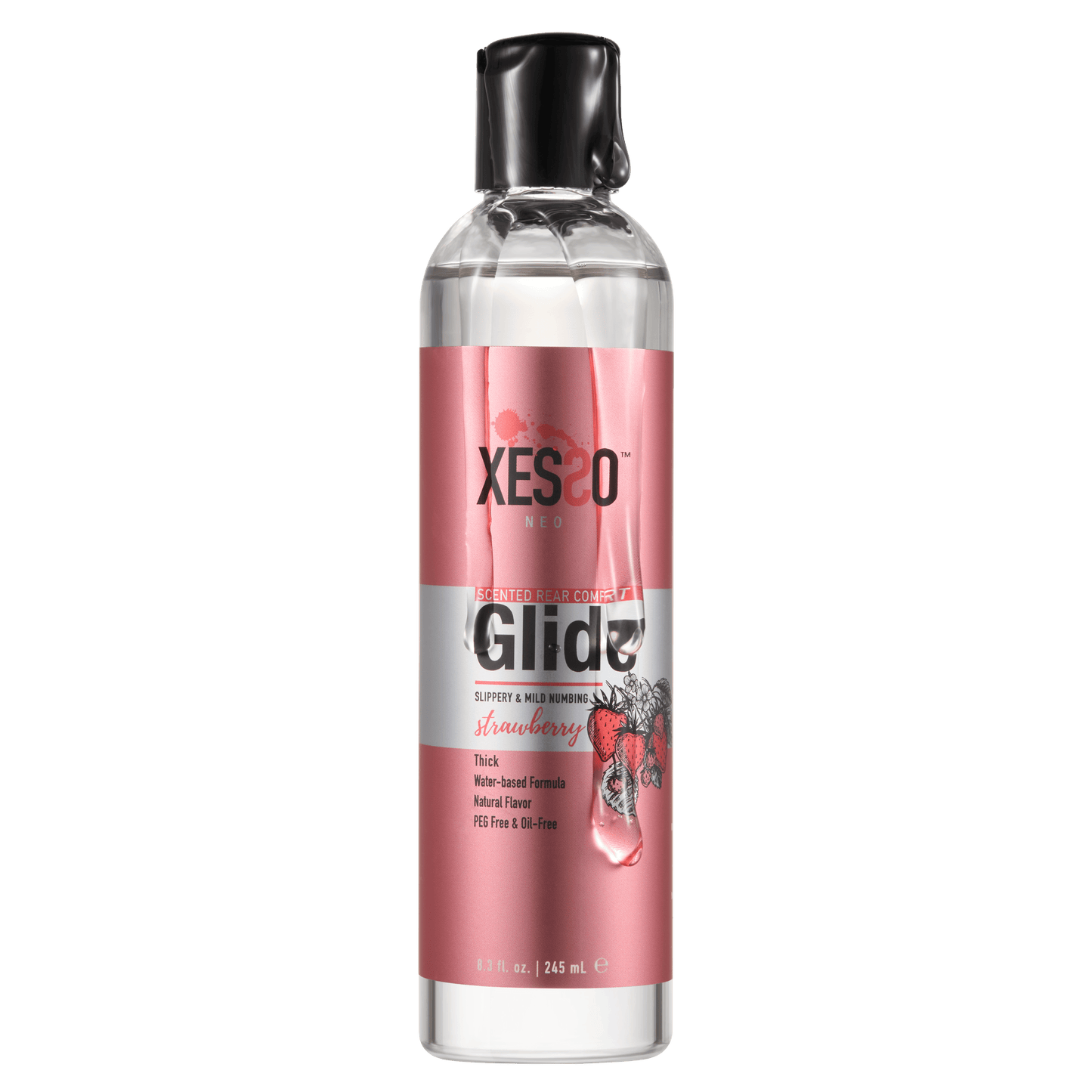 XESSO Lube & More Waterbased Lube 8.3 fl. oz. XESSO Scented Rear Comfort Glide 4% Lidocaine, Fresh Strawberry